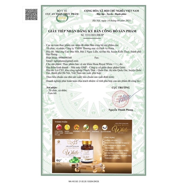 Viên uống Huna Royal White Trắng da Mờ Nám Cân bằng nội tiết