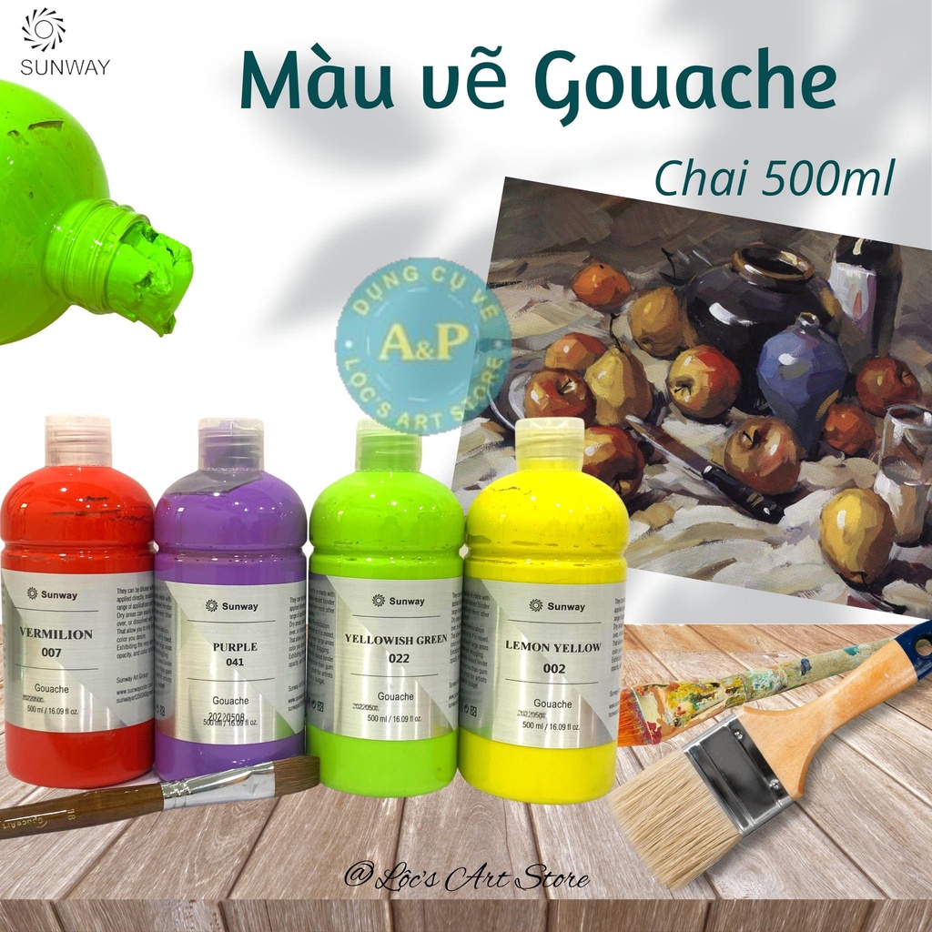[Lộc'sArtStore] Màu vẽ Gouache Màu Bột Sunway 500ml
