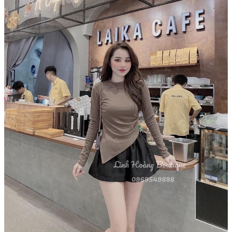 Áo Dài Tay Xích Cổ Nhún Eo Vạt Chéo Hàng Đẹp Loại 1 | BigBuy360 - bigbuy360.vn