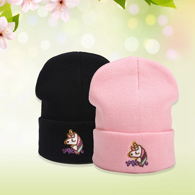 Mũ Len Beanie Mềm Thêu Hình Kỳ Lân Thời Trang Mùa Đông Cho Nữ