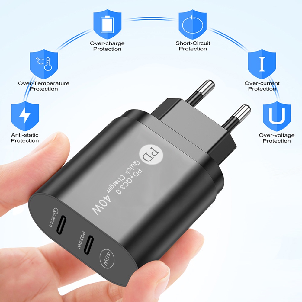 Bộ SạC Nhanh 40W PD 2 CổNg QC3.0 DàNh Cho Xiaomi Sumsung