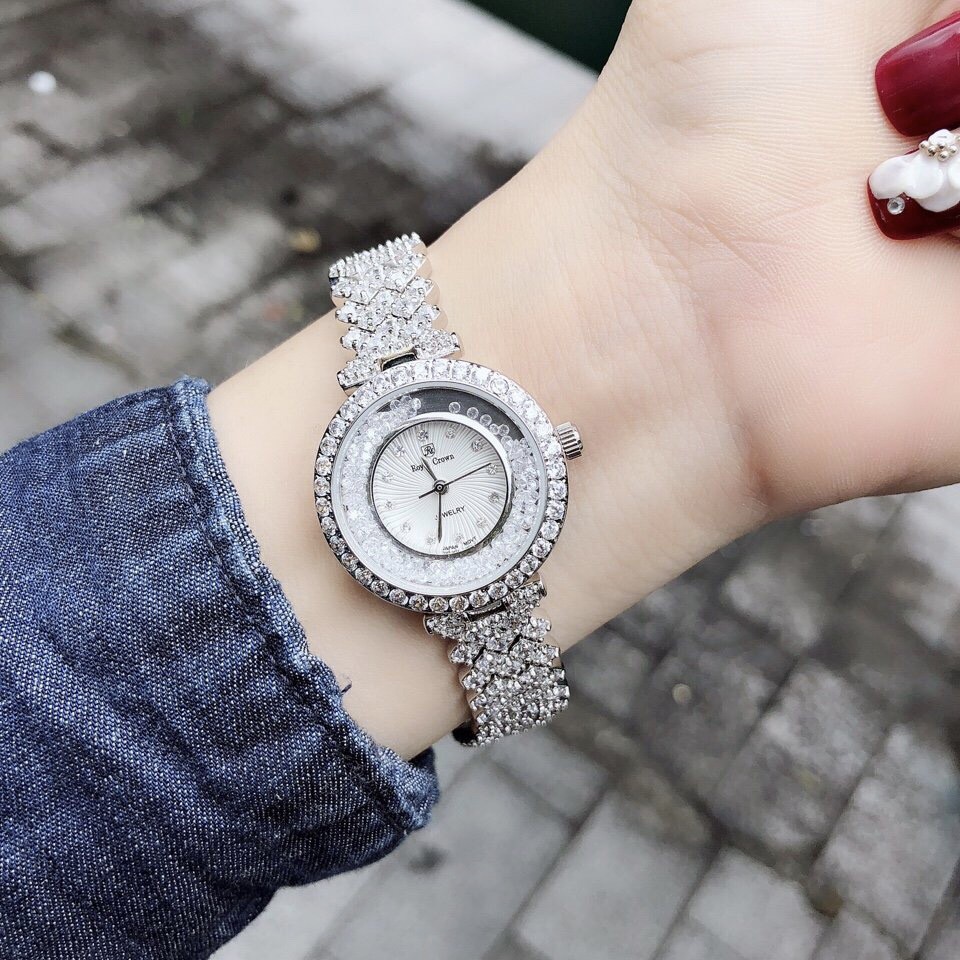 Đồng Hồ Nữ Royal Crown 2606 Bạc Phiên Bản Đá Chảy 28mm