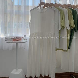 Váy ba lỗ dáng dài cổ tròn xếp ly