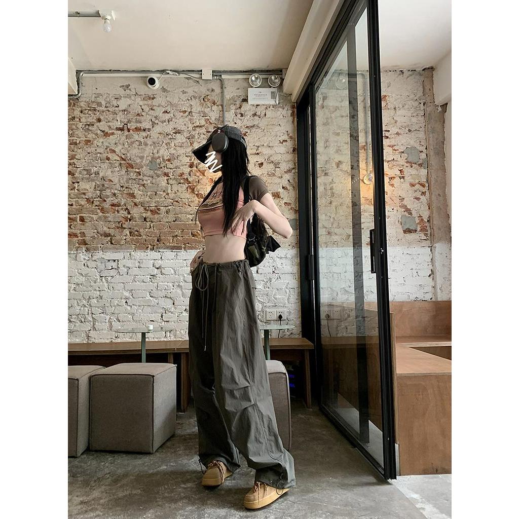 Áo Thun Ngắn Tay / Quần Yếm Dây Rút Dáng Rộng In Họa Tiết Retro Thời Trang Nữ Cá Tính 61804