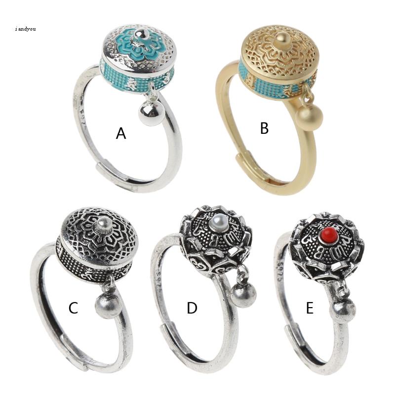✿ Nhẫn Cầu Nguyện Phật Giáo Tây Tạng Có Bánh Xe Xoay Được Cho Nữ