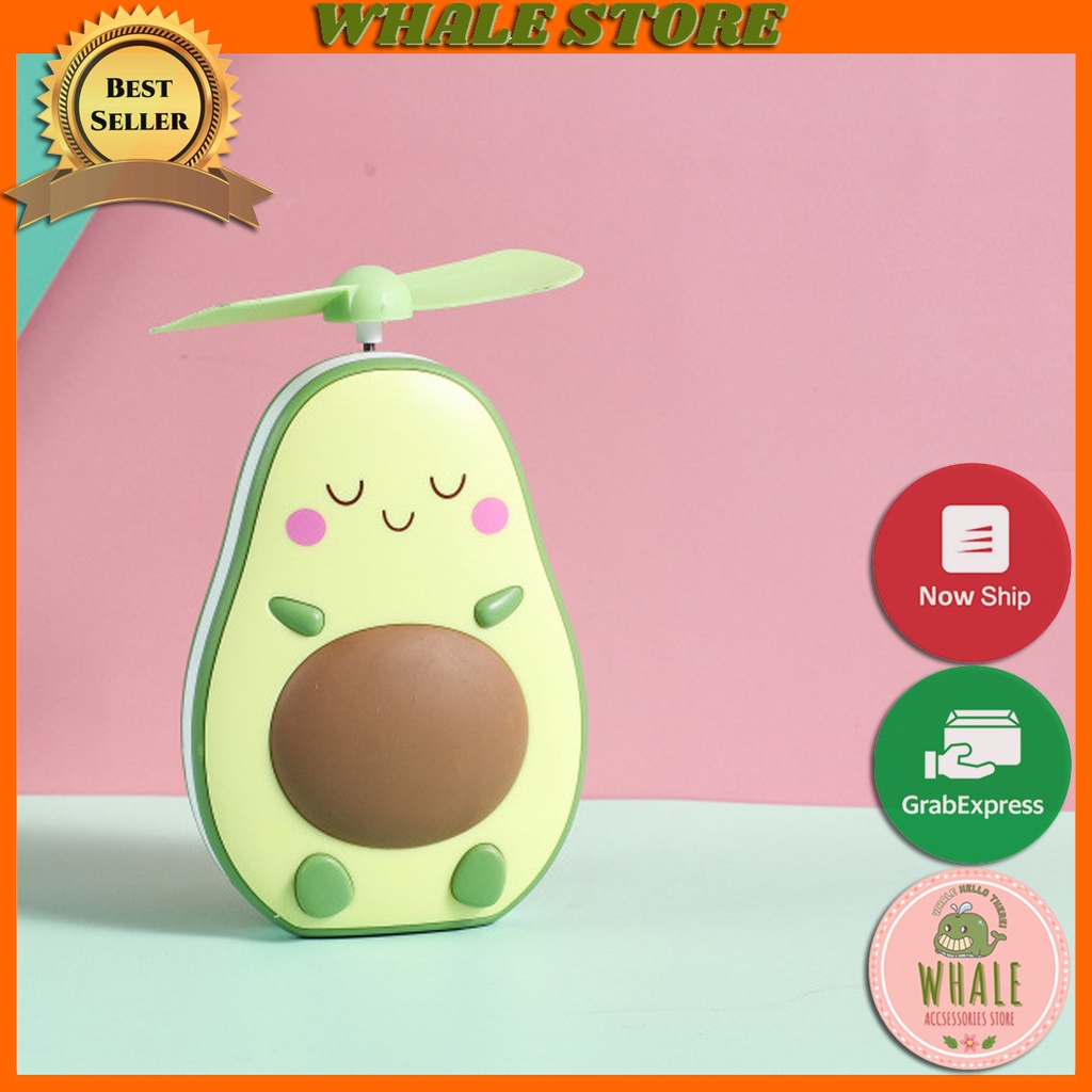 [Giảm 30% Nhập Mã WHALE3005] Quạt Mini Có Đèn Led Quạt Gương Mini Gương Hàn Quốc Hình Quả Bơ Cute Whale Store - WSTG3801