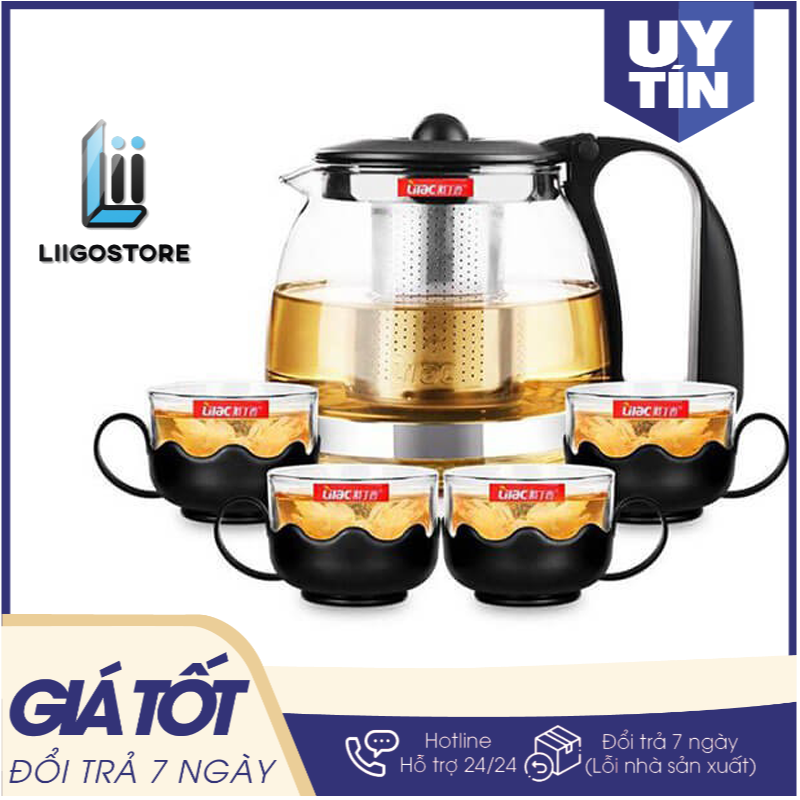 Bộ bình lọc trà thủy tinh kèm 4 ly(Liigostore)