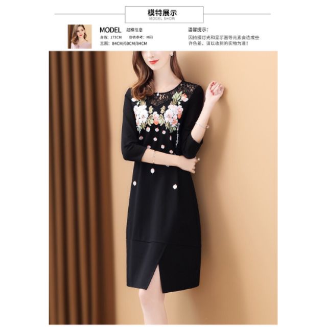 ĐẦM SUÔNG THUN PHỐI REN THÊU HOA   Ⓜ️Mã : QC. 6..8