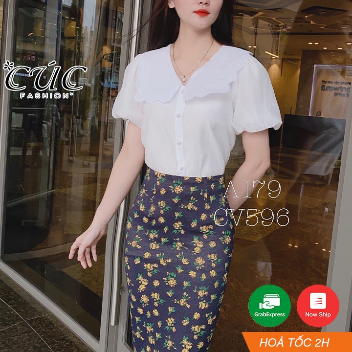 Chân váy bút chì nữ dáng công sở cao cấp đẹp Cúc Fashion CV596 đầm chất umi co giãn 4 chiều hoa vàng | BigBuy360 - bigbuy360.vn