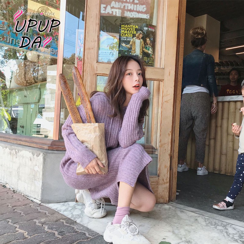 Đầm Len Tay Dài Dáng Ôm Thời Trang Hàn Quốc Xinh Xắn Cho Nữ
