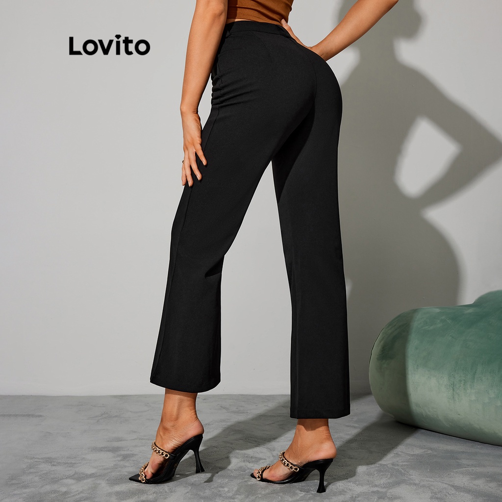 Lovito DAY &amp; NIGHT GLAMORQuần Ống Loe Nữ Dây Kéo Phối Nút L32LE028 (Đen)