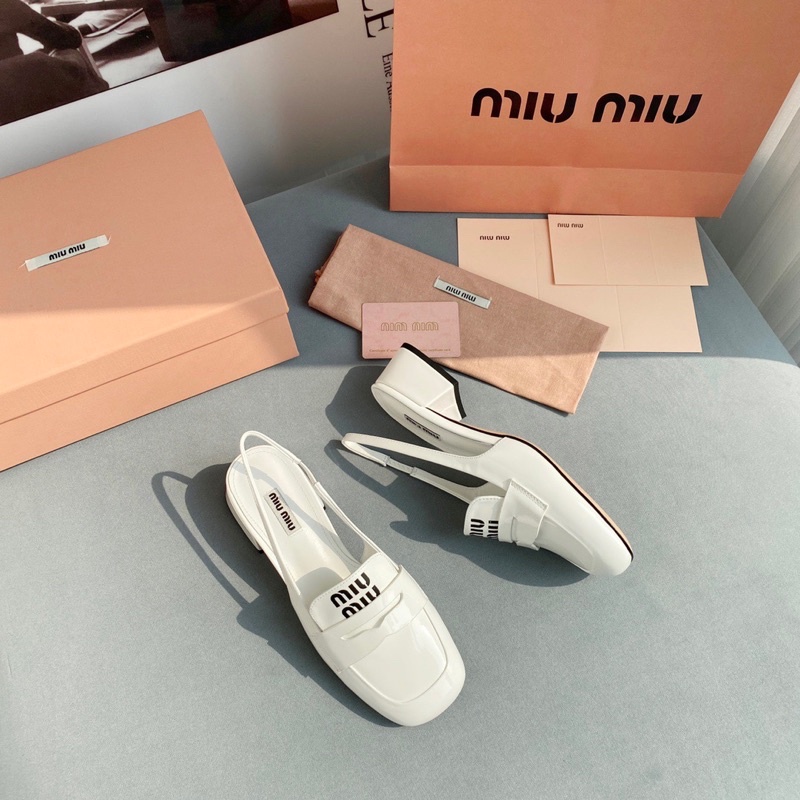 Giày cao gót mũi vuông quai hậu thương hiệu Miu Miu da thật cao cấp