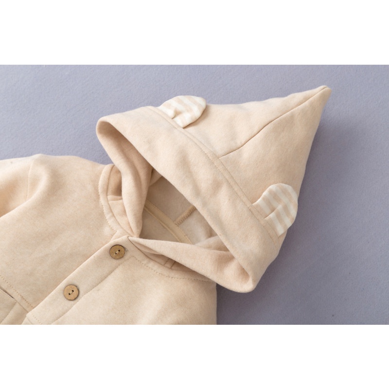 Áo khoác có mũ cho bé cotton hữu cơ tự nhiên, mềm mại và ấm áp