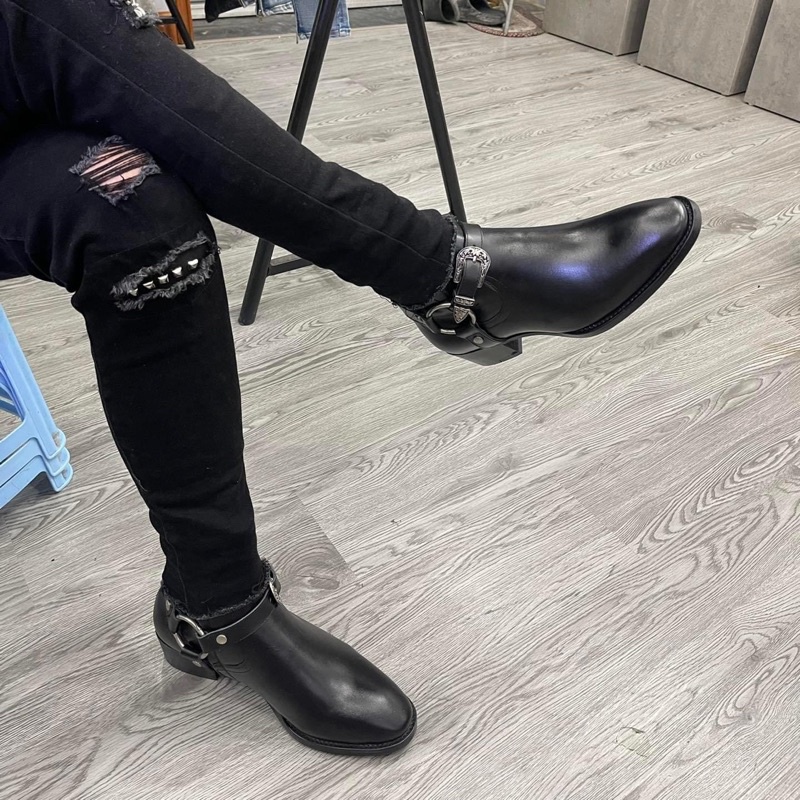 Giày Harness Boots Nam đế phíp, da bò nguyên tấm