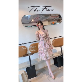 VÁY  HOA TƠ LỤA BÈO TẦNG BUỘC EO