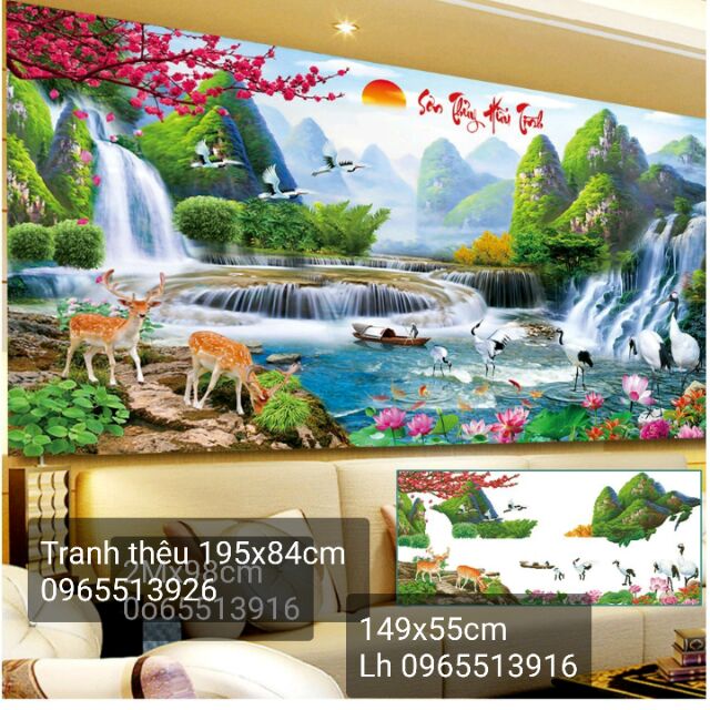 Tranh thêu phong cảnh 149x55cm thêu kín