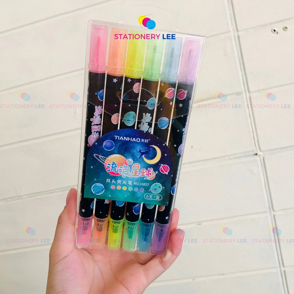 Bút dạ quang 6 màu highlight pastel LEE, bút đánh dấu nhớ dòng cute nhiều màu marker dễ thương