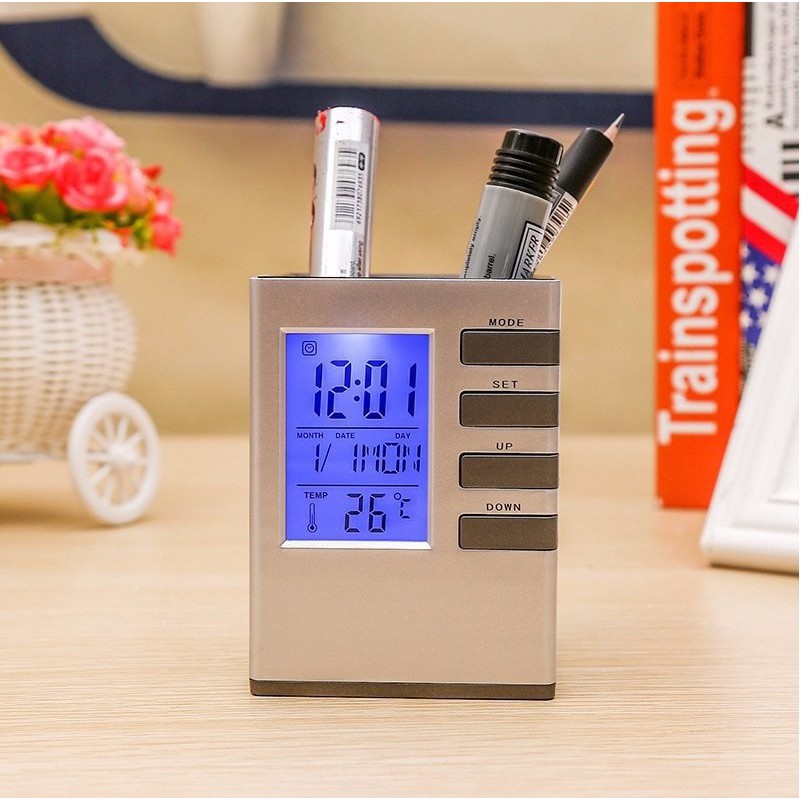 Đồng Hồ Để Bàn - đa chức năng báo thức - đo nhiệt độ - kết hợp đựng bút DHB002