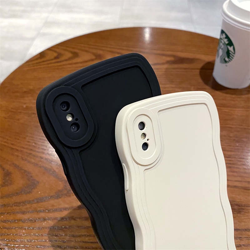 Ốp Điện Thoại Màu Kẹo Trơn Viền Gợn Sóng Sang Trọng Chống Sốc Cho iPhone x xs max xr 11 Pro max 12 Pro 7 8 Plus