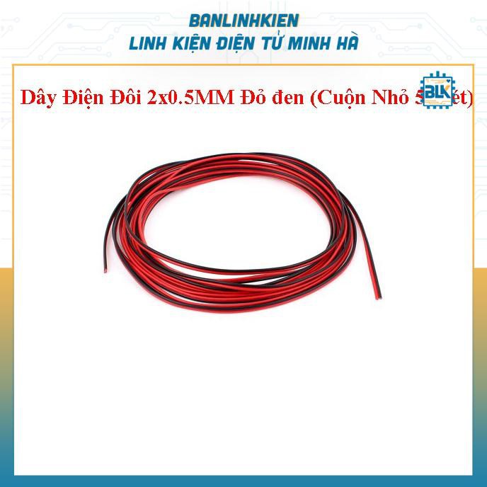 Dây Điện Đôi 2x0.5MM Đỏ Đen dùng nối mạch-câu mạch (Cuộn 5 Mét)