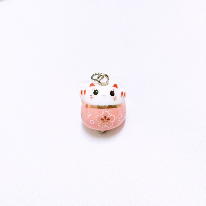 Hạt gốm mèo thần tài Maneki neko may mắn mắt tròn (có sẵn móc treo)