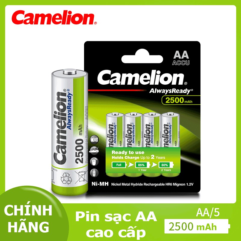 [Vỉ 04 viên] Pin tiểu AA sạc lại được dung lượng cao 2500mAh Camelion - Chính hãng