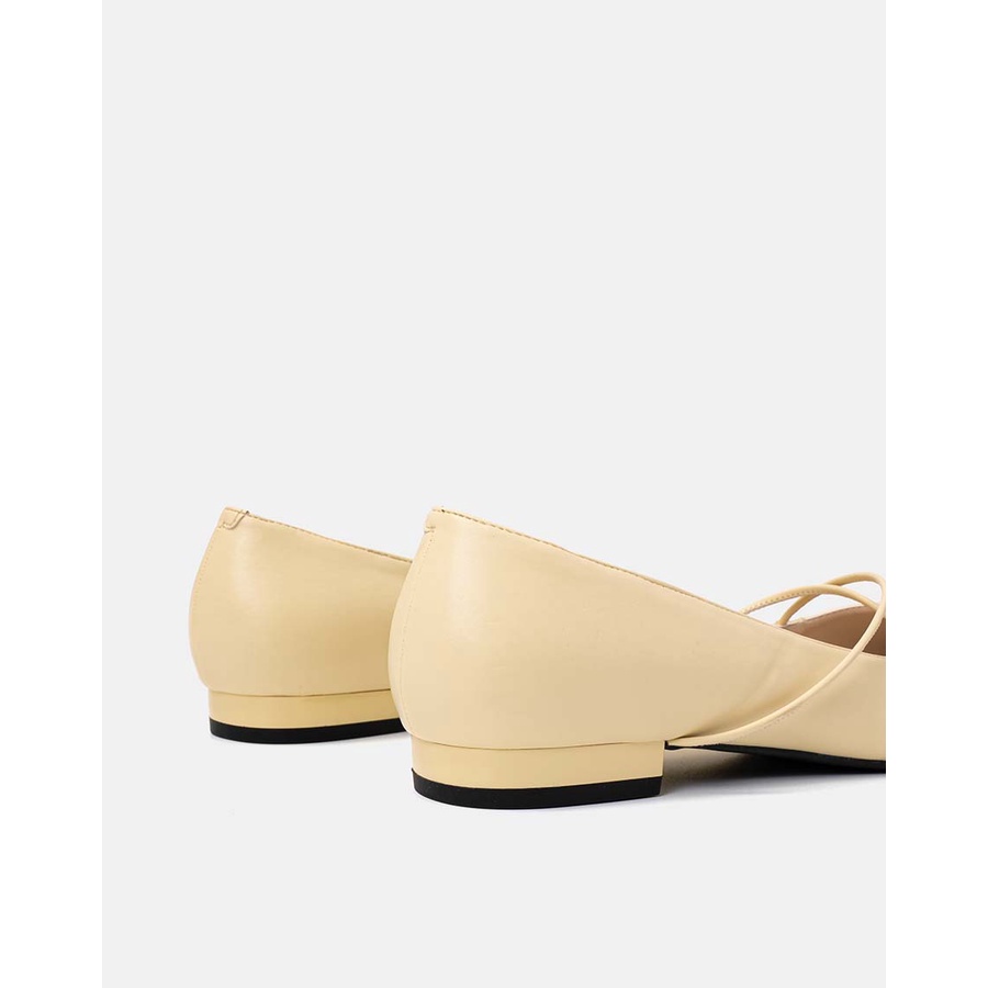 Giày Búp Bê Nữ Ballerina 3cm Thời Trang JUNO Mũi Nhọn Xếp Nhún Da Trơn BB03090