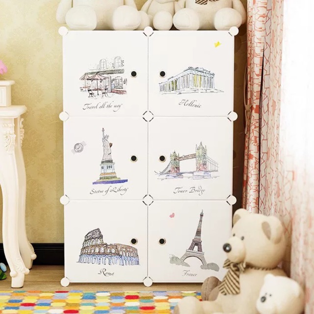 TỦ- TỦ QUẦN ÁO NHỰA GHÉP 6 Ô THÂN SÂU 47cm. Tặng kèm 1 treo đồ