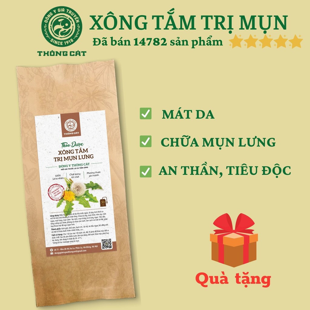 Thảo mộc xông tắm,chăm sóc cơ thể Đông y gia truyền Thông Cát(Since 1918)- Hết mụn lưng, lỗ chân lông trong 2 tuần