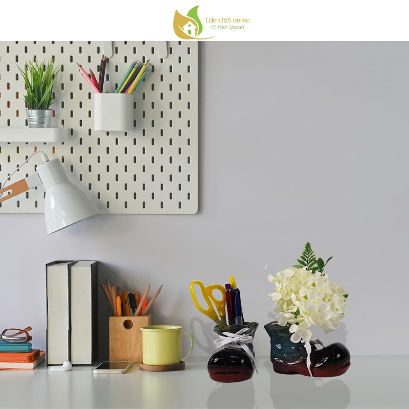 Bộ 2 chậu gốm mini hình đôi giày xinh xắn - Chậu trồng cây, trang trí, cắm bút, đồ trang điểm - Hai kiểu dán -Kute Nest