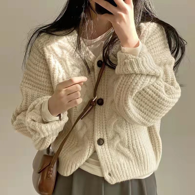 Áo khoác cardigan SUXI dệt kim dáng rộng phong cách Hàn Quốc vintage thời trang dành cho nữ