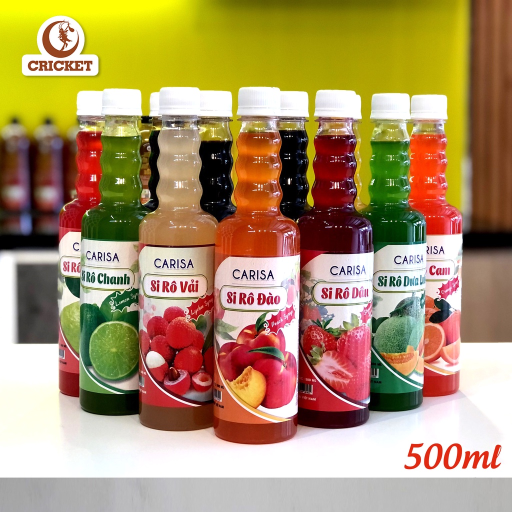 Siro Carisa 500ml - thay thế siro thái lan Ding Fong, Pixie, syrup pha chế trà đào, trà trái cây, làm rau câu thơm ngon
