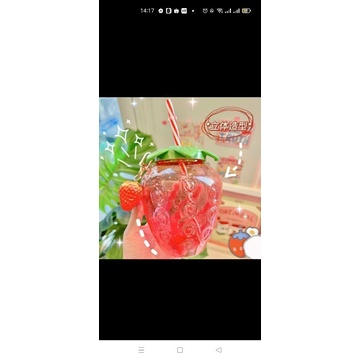 Bình nước Dâu Tây (Tặng kèm móc và ống hút- 500m) | BigBuy360 - bigbuy360.vn