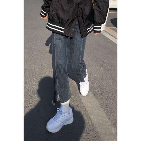 Quần Jean Dài Lưng Cao Dáng Rộng Xẻ Tà Thời Trang Mùa Thu Cho Nữ 2022