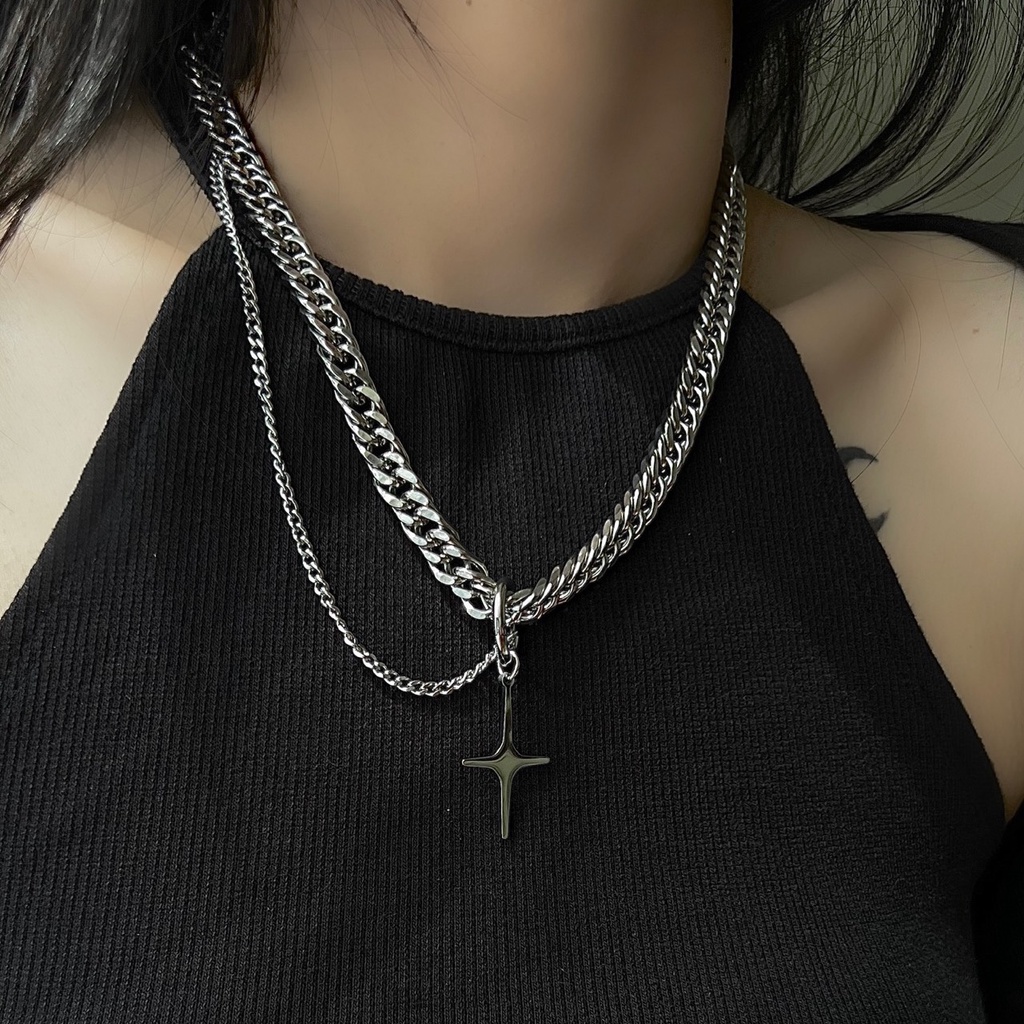 Dây chuyền unisex nam nữ xích bản to mặt thánh giá N018 Choker Club
