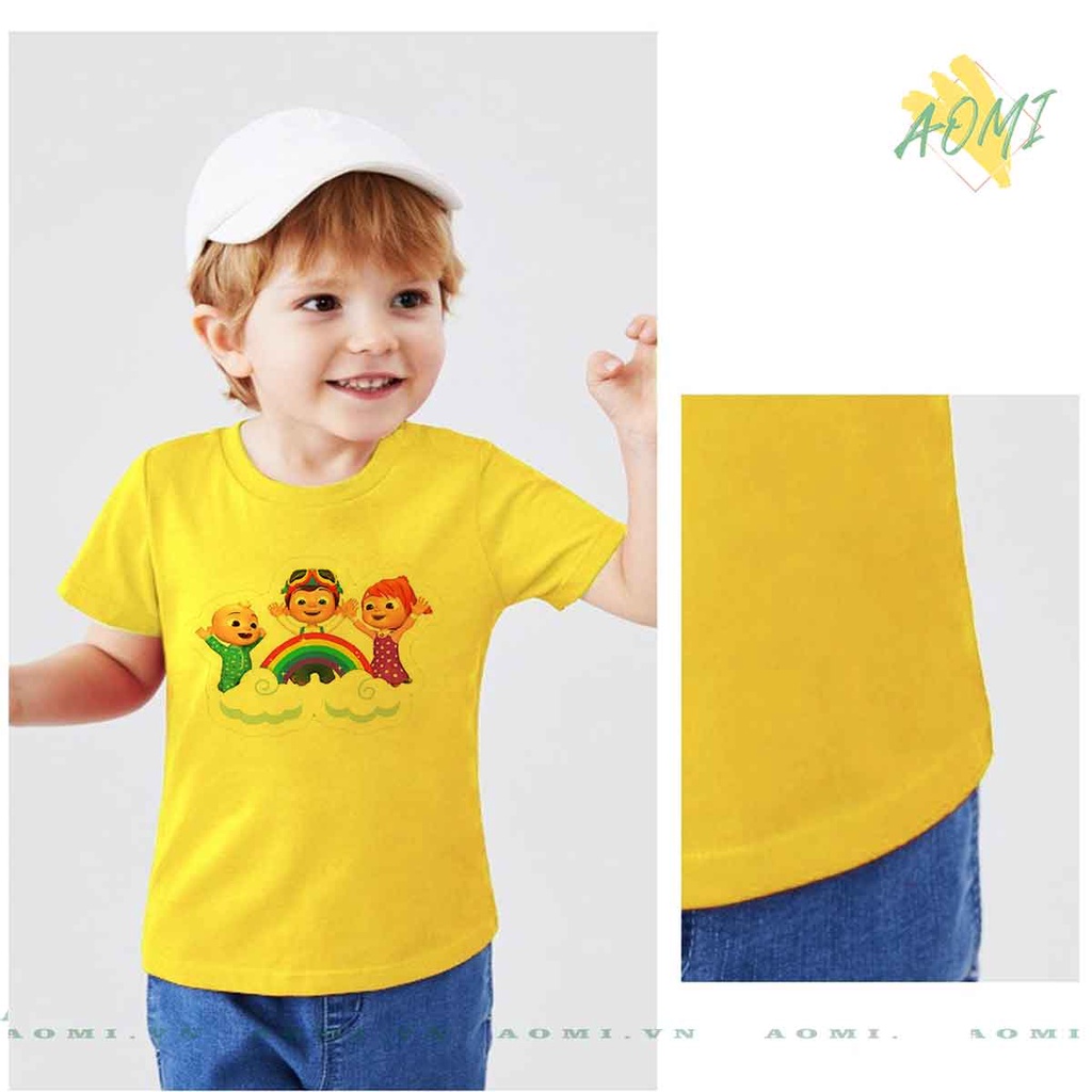 ÁO THUN UNISEX HOẠT HÌNH cocomelon PHÔNG VÀNG TAY NGẮN NAM NỮ GIA ĐÌNH CẶP ĐÔI SIZE TRẺ EM BÉ TRAI GÁI AOMIVN