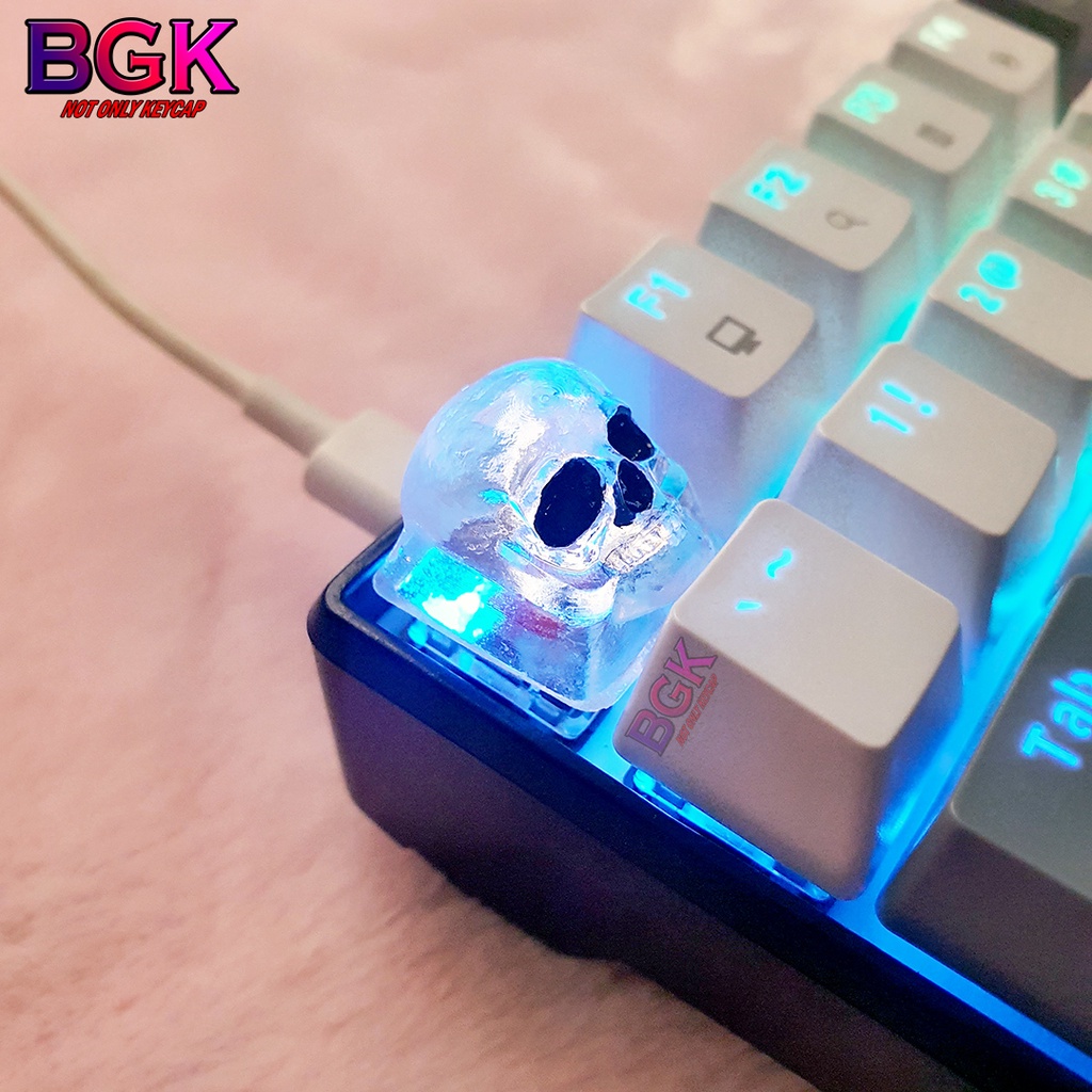 Keycap Lẻ Artisan Đầu Lâu Trong Suốt Xuyên LED keycap resin Crystal Skull Keycap