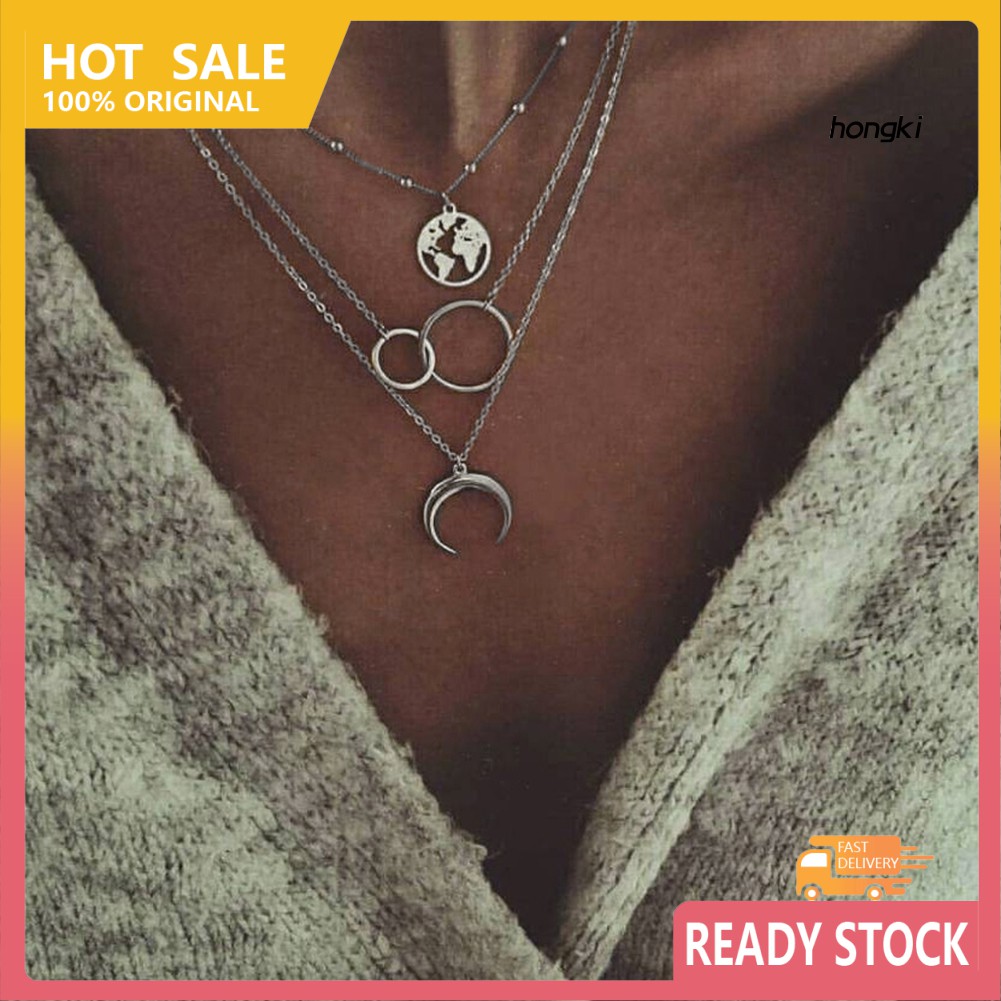 vòng cổ Hợp Kim Nhiều Lớp Mặt Hình Mặt Trăng Tròn Thời Trang Cho Nữ