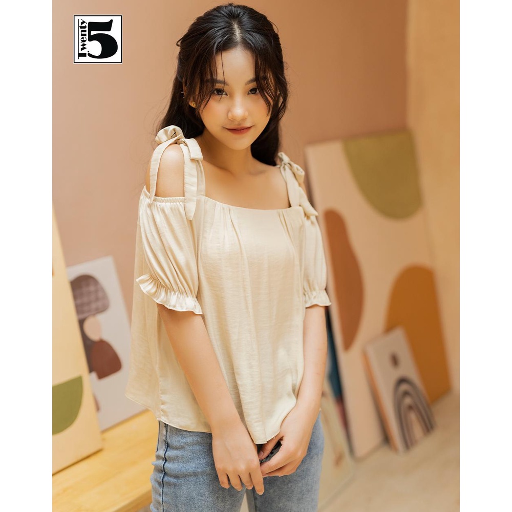 Áo kiểu nữ trễ vai dây thắt nơ tay chun bồng tiểu thư Twentyfive TA17