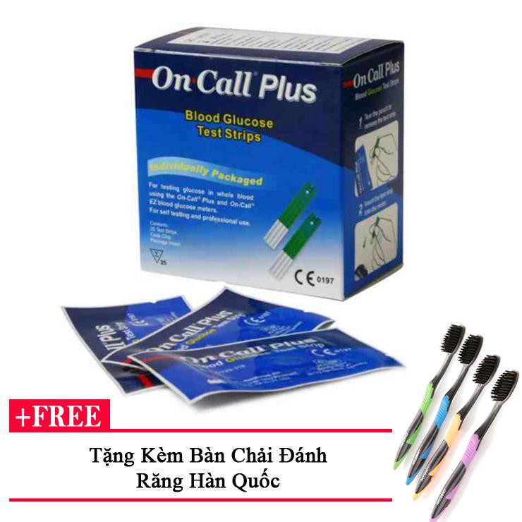 Hộp 25 Que thử cho máy đo đường huyết Oncall Plus và One Call EZII ( QUE DỜI DẠNG VỈ) + Tặng bàn chải đánh răng