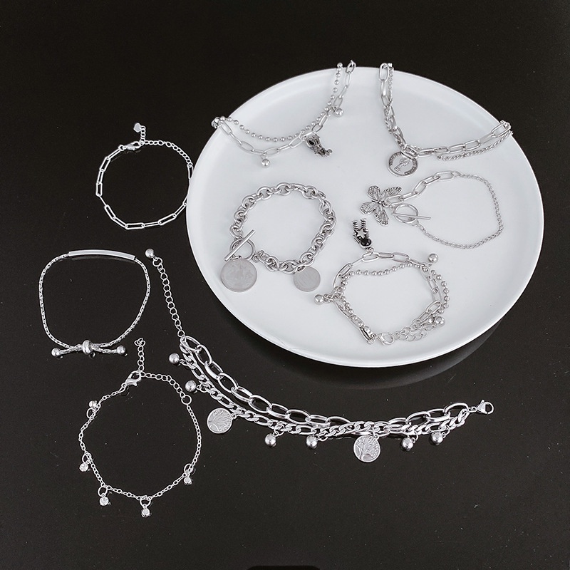 Vòng tay titan không gỉ, lắc tay nữ màu Silver phong cách cá tính và dễ thương