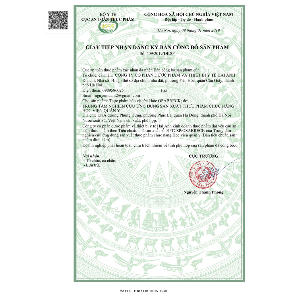 OSA Breck Học Viện Quân Y - Hỗ trợ giúp giảm đau nhức xương khớp, giúp giảm nguy cơ loãng xương.