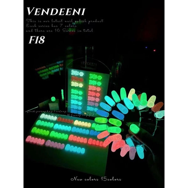 sơn gel vendeeni dạ quang phát sáng 15 màu kèm bảng màu mã F18