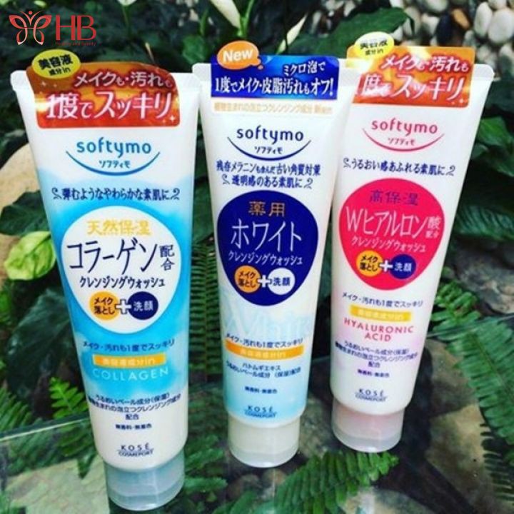 Sữa rửa mặt Kose Softymo nội địa Nhật Collagen White Hyaluronic 220g phù hợp mọi loại da