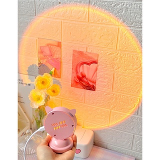 Đèn chiếu cảnh mặt trời lặn để bàn trang trí phòng ngủ hình tai mèo/tai thỏ