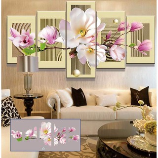 Tranh đính đá hoa 5 bức mộc lan y8060 145x70cm