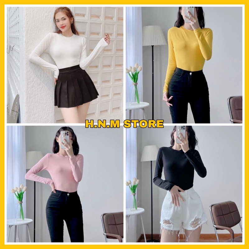 ( chuyên sỉ ) Áo thun trơn body tay dài co dãn dưới 53kg H.N.M STORE