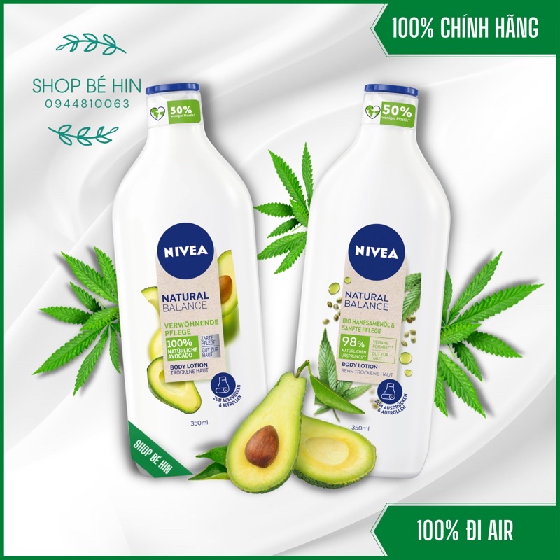 (Đủ bill) Dưỡng thể Nivea Đức Natural Balance chiết xuất thành phần thiên nhiên dưỡng ẩm da mềm mượt tới 48h