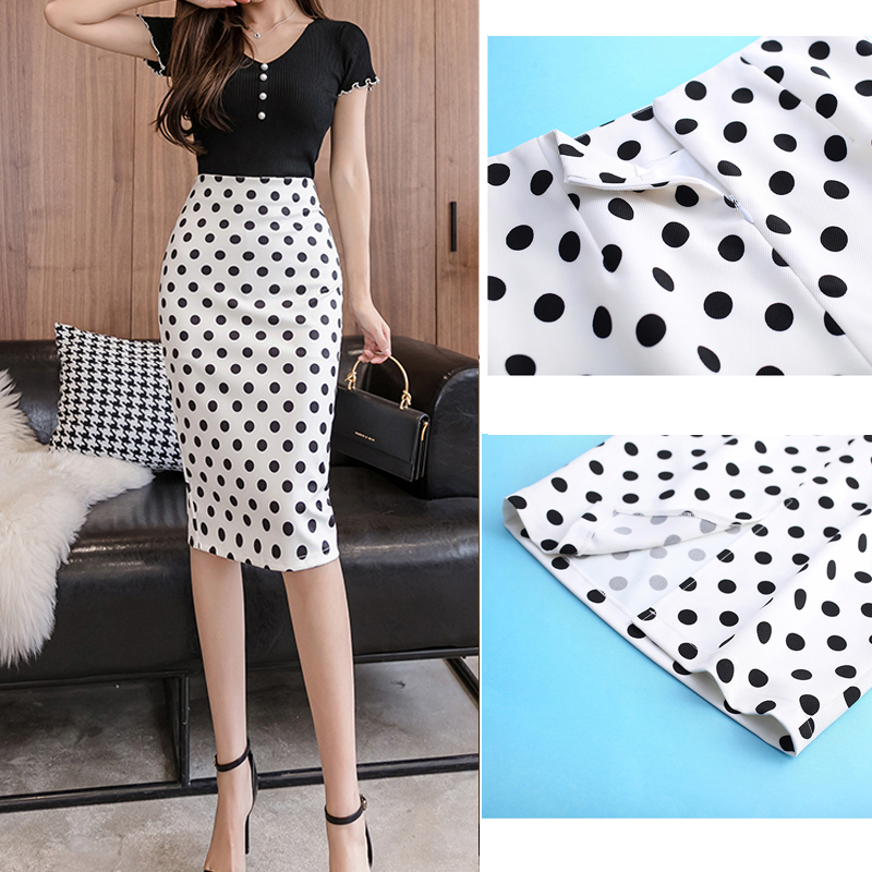Chân Váy Bút Chì Lưng Cao Họa Tiết Chấm Bi Thời Trang Công Sở Cho Nữ