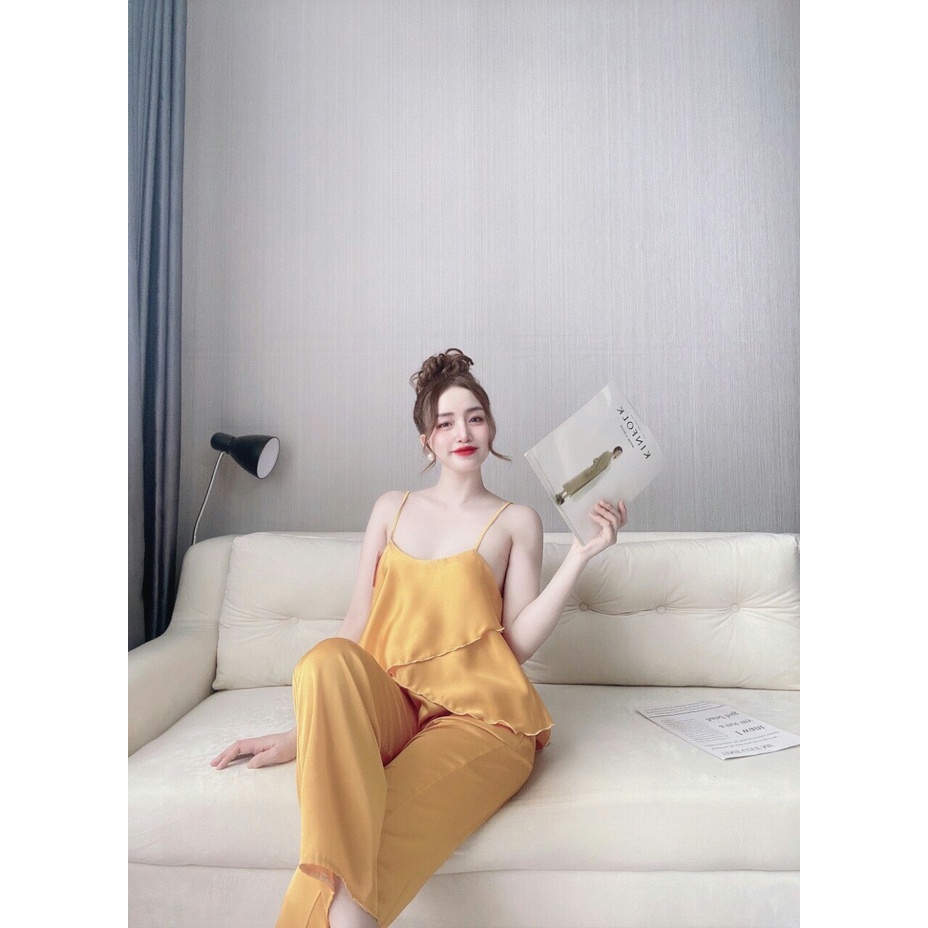 👉👉 Sét đồ ngủ 2 dây 2 tà chéo dễ thương👉👉 quần dài lụa satin dễ thương